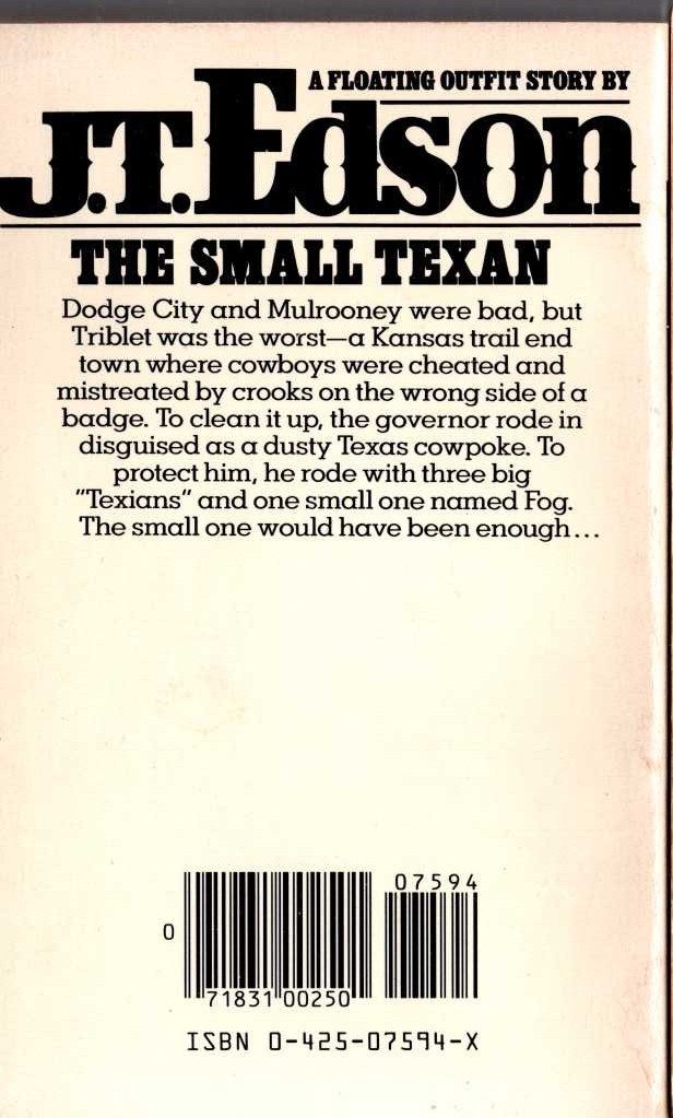 J.T. Edson  THE SMALL TEXAN magnified rear book cover image