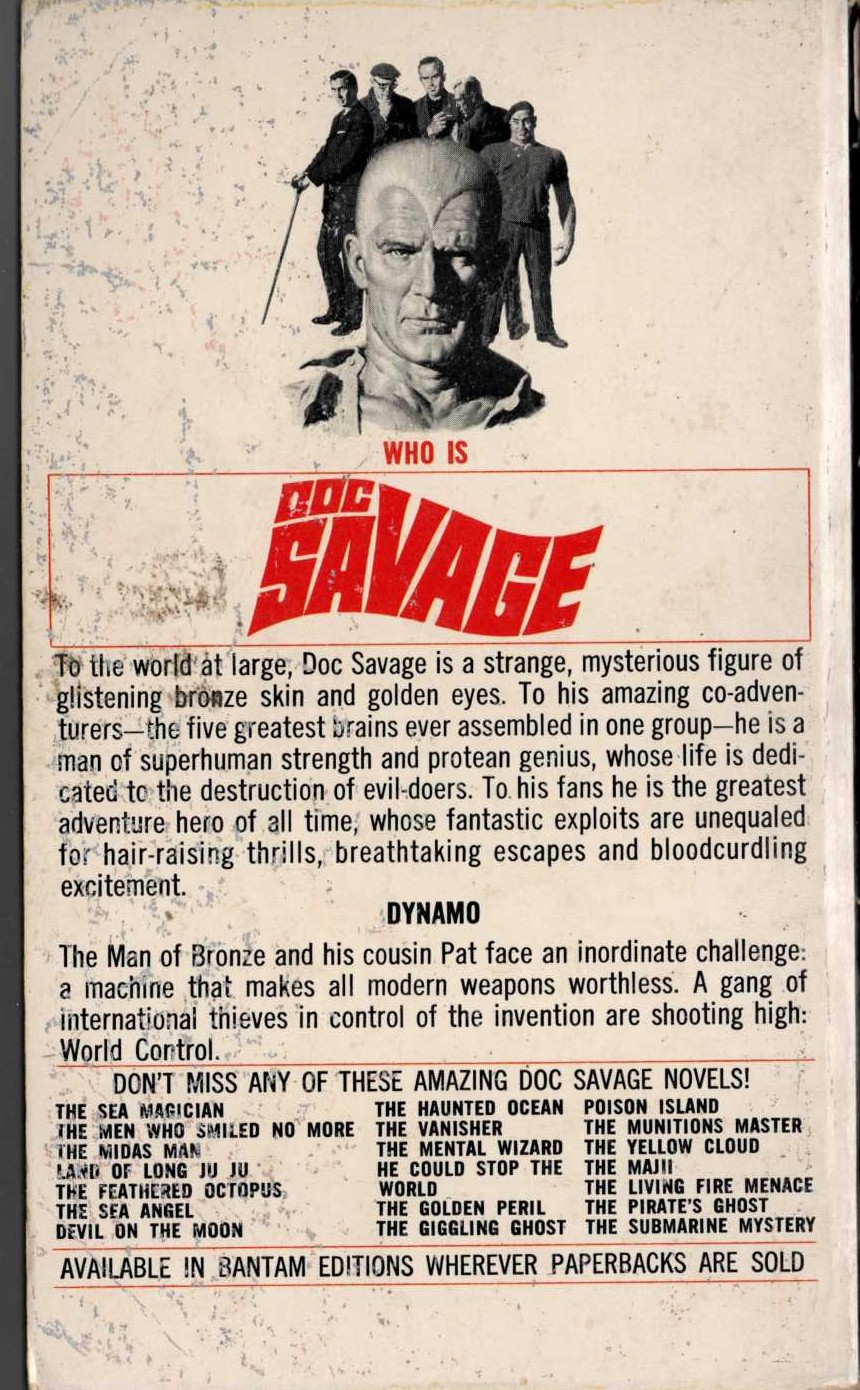 Kenneth Robeson  DOC SAVAGE: THE MOTION MENACE magnified rear book cover image