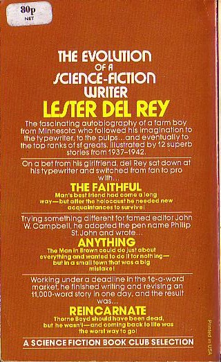 Lester del Rey  THE EARLY DEL REY (Volume 1) magnified rear book cover image