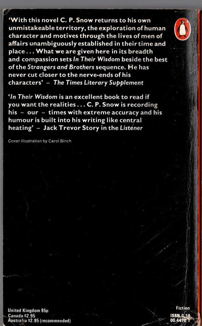 C.P. Snow  IN THEIR WISDOM magnified rear book cover image