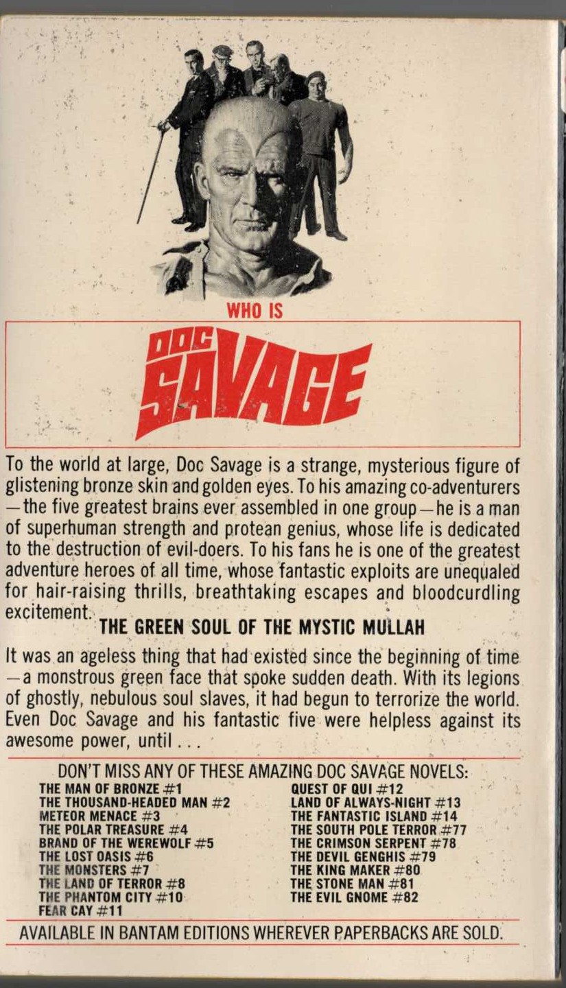 Kenneth Robeson  DOC SAVAGE: THE MYSTIC MULLAH magnified rear book cover image