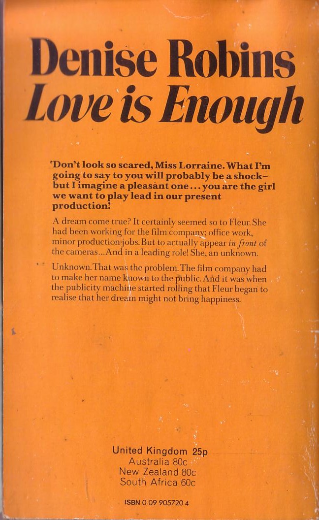 Denise Robins  LOVE IS ENOUGH magnified rear book cover image