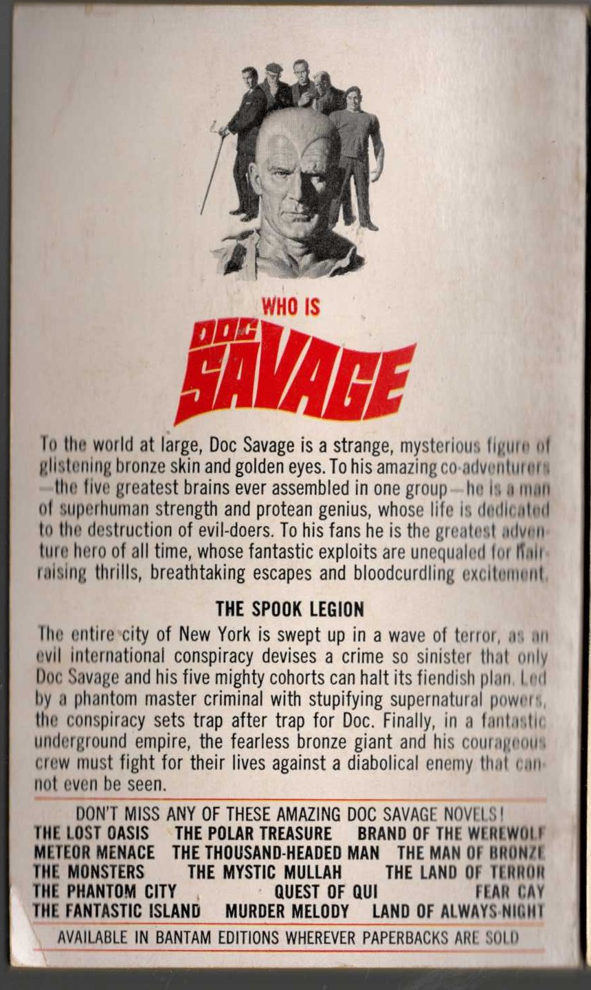 Kenneth Robeson  DOC SAVAGE: THE SPOOK LEGION magnified rear book cover image