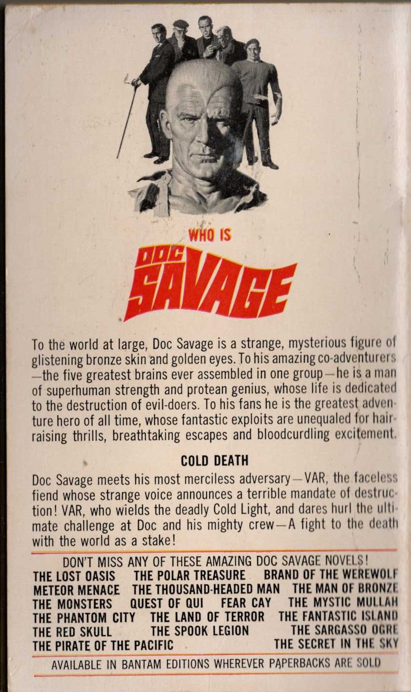 Kenneth Robeson  DOC SAVAGE: COLD DEATH magnified rear book cover image