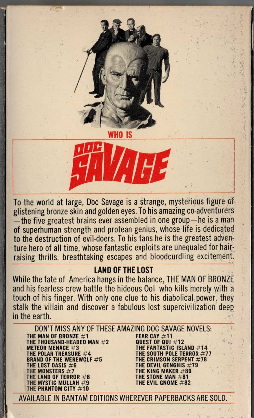 Kenneth Robeson  DOC SAVAGE: LAND OF ALWAYS-NIGHT magnified rear book cover image