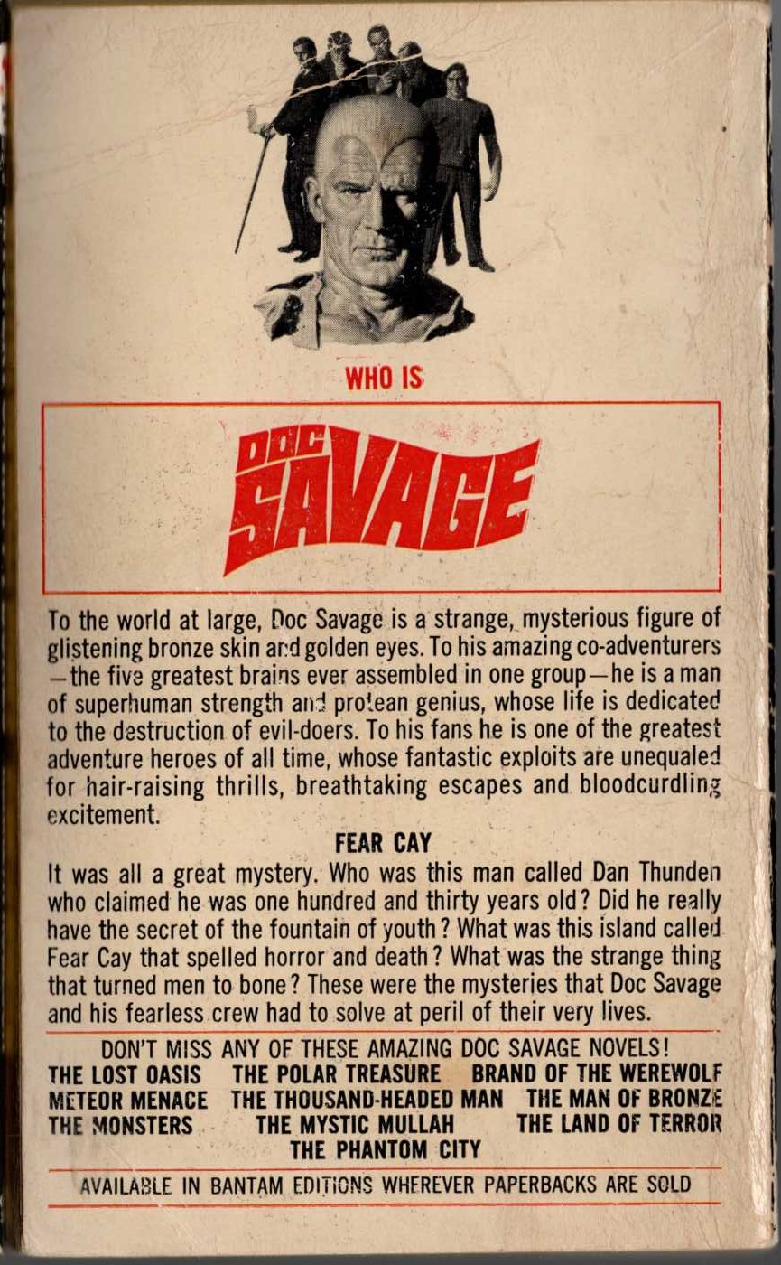 Kenneth Robeson  DOC SAVAGE: FEAR CAY magnified rear book cover image