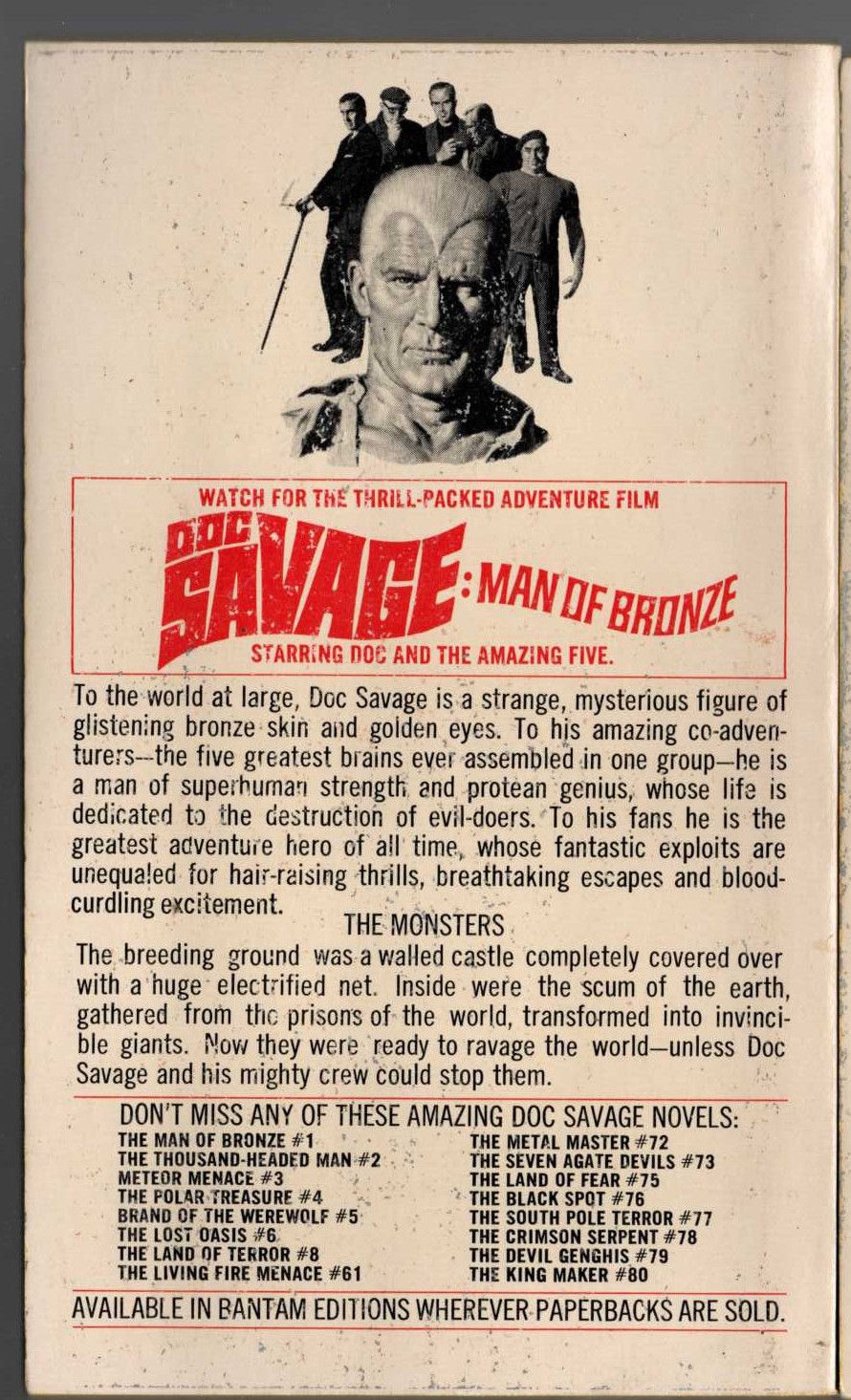 Kenneth Robeson  DOC SAVAGE: THE MONSTERS magnified rear book cover image