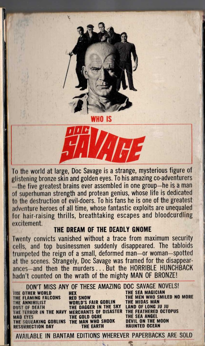 Kenneth Robeson  DOC SAVAGE: THE VANISHER magnified rear book cover image