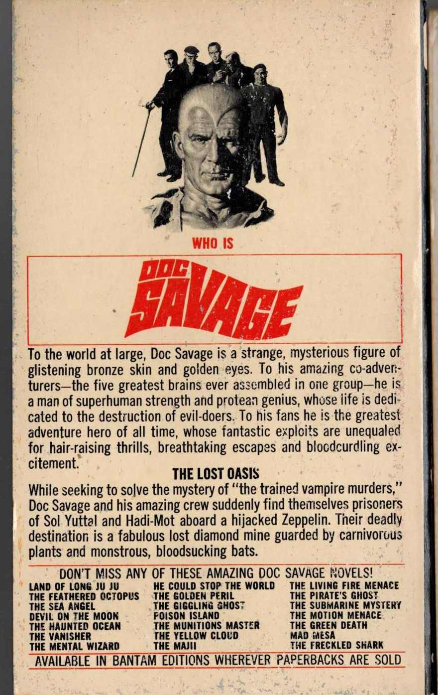 Kenneth Robeson  DOC SAVAGE: THE LOST OASIS magnified rear book cover image