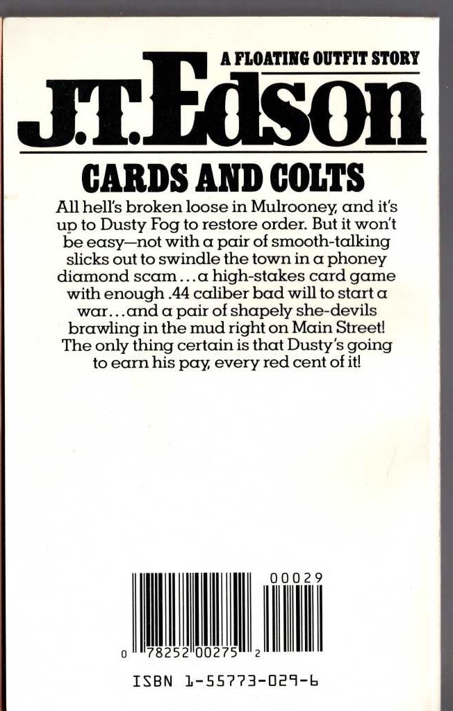 J.T. Edson  CARDS AND COLTS magnified rear book cover image