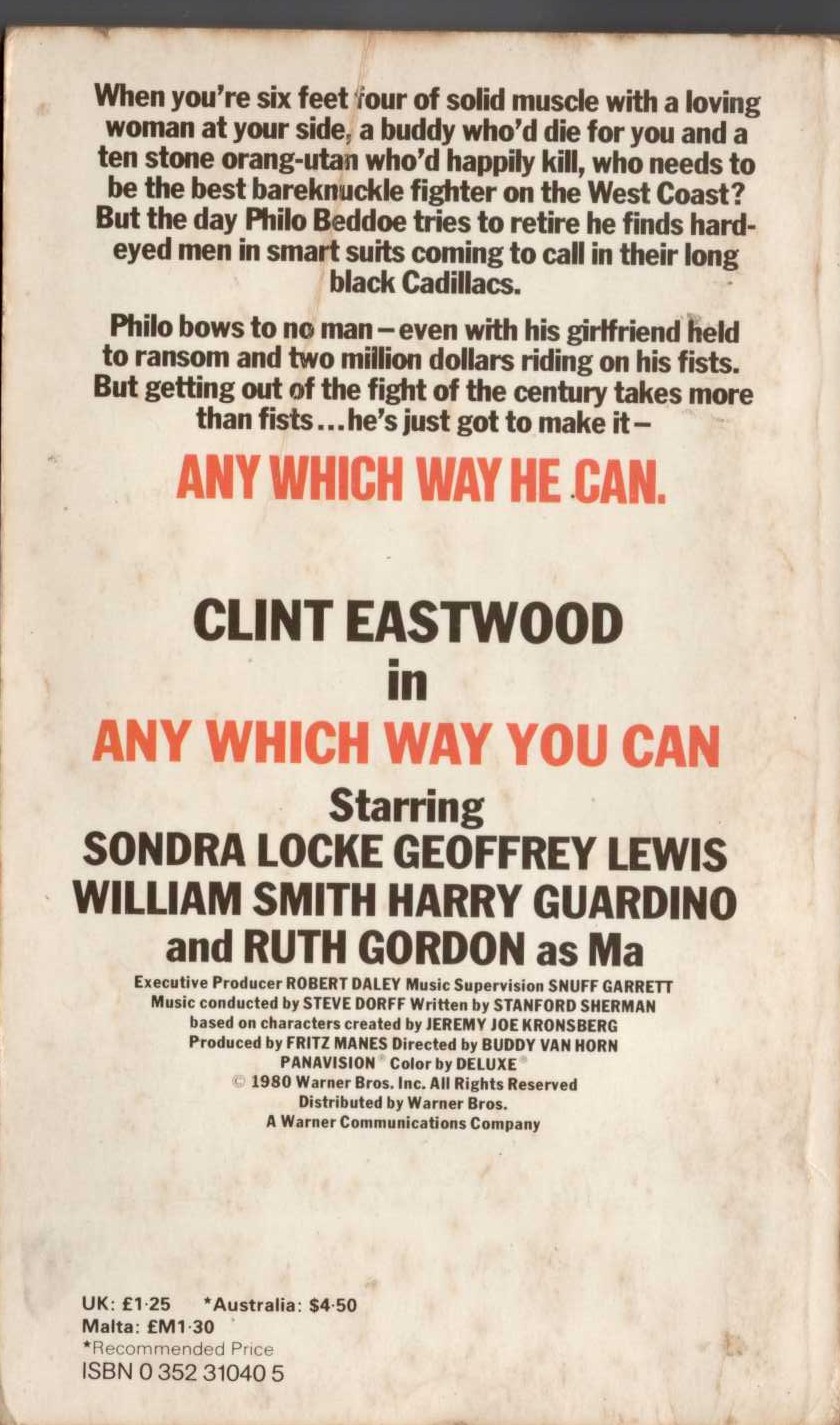 Gerald Cole  ANY WHICH WAY YOU CAN (Clint Eastwood) magnified rear book cover image