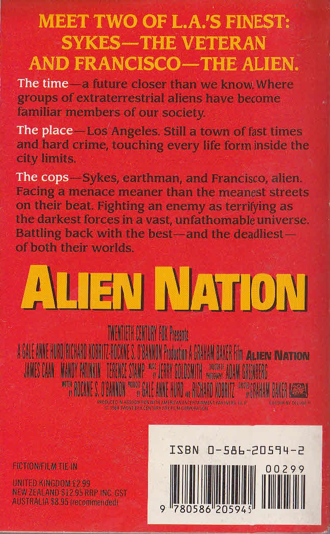 Alan Dean Foster  ALIEN NATION (Film tie-in) magnified rear book cover image