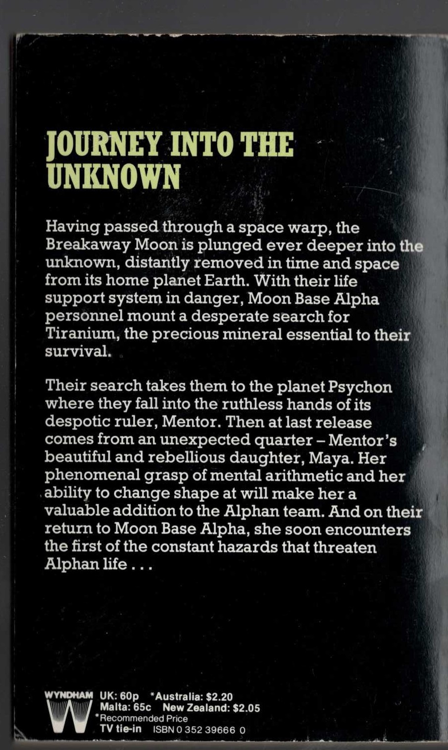 Michael Butterworth  SPACE 1999: PLANETS OF PERIL (TV tie-in) magnified rear book cover image