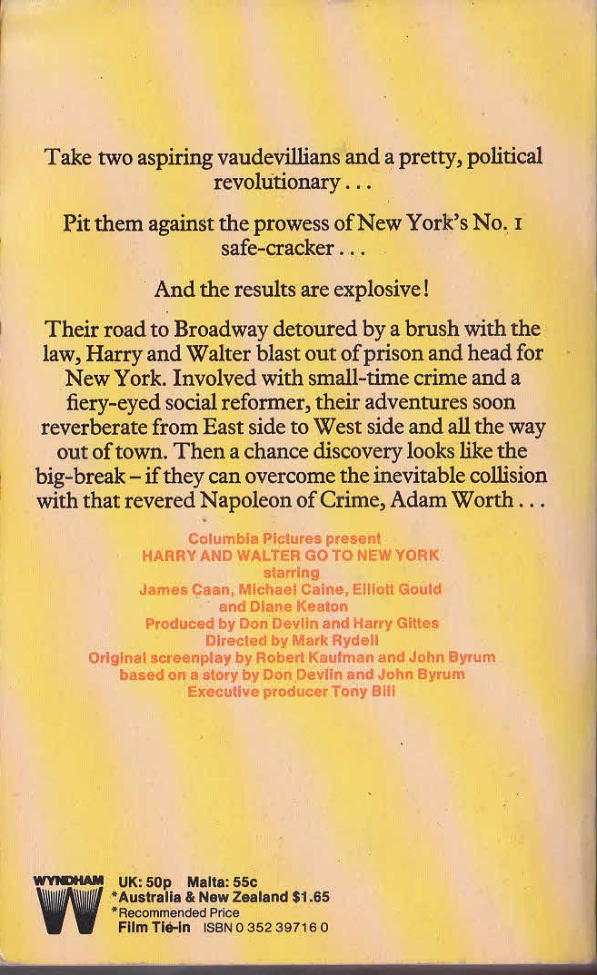 Sam Stewart  HARRY & WALTER GO TO NEW YORK (James Caan, Michael Caine, Elliott Gould..) magnified rear book cover image