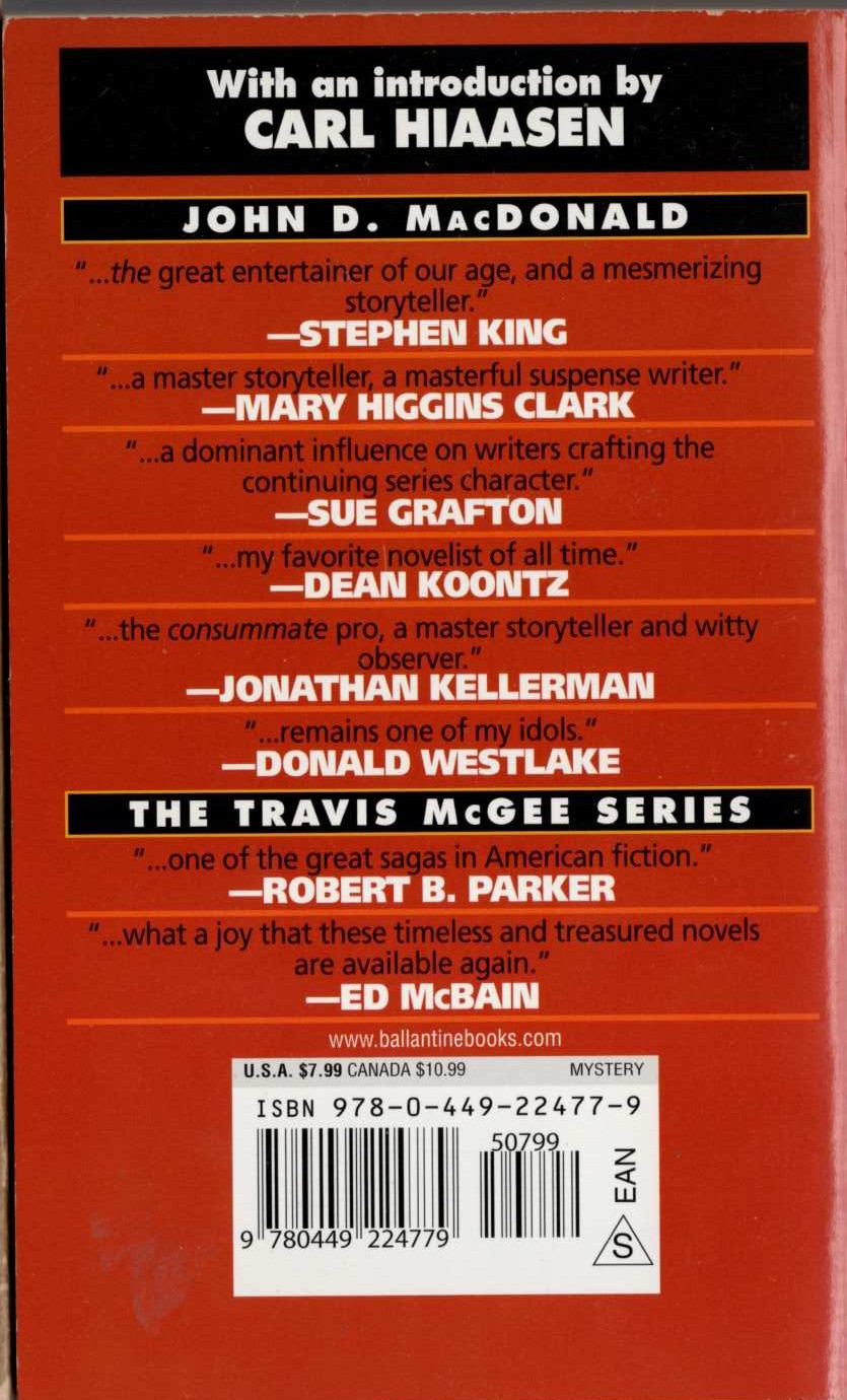 John D. MacDonald  THE SCARLET RUSE magnified rear book cover image