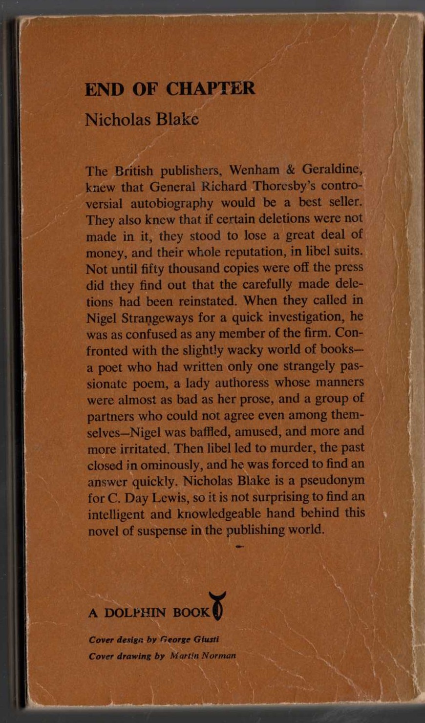 Nicholas Blake  END OF CHAPTER magnified rear book cover image