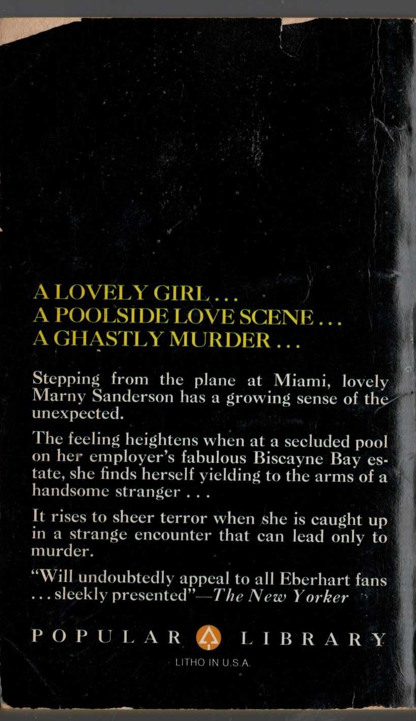 Mignon G. Eberhart  THE WHITE DRESS magnified rear book cover image