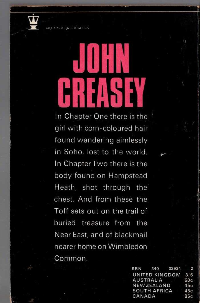 John Creasey  THE TOFF AND THE SPIDER magnified rear book cover image