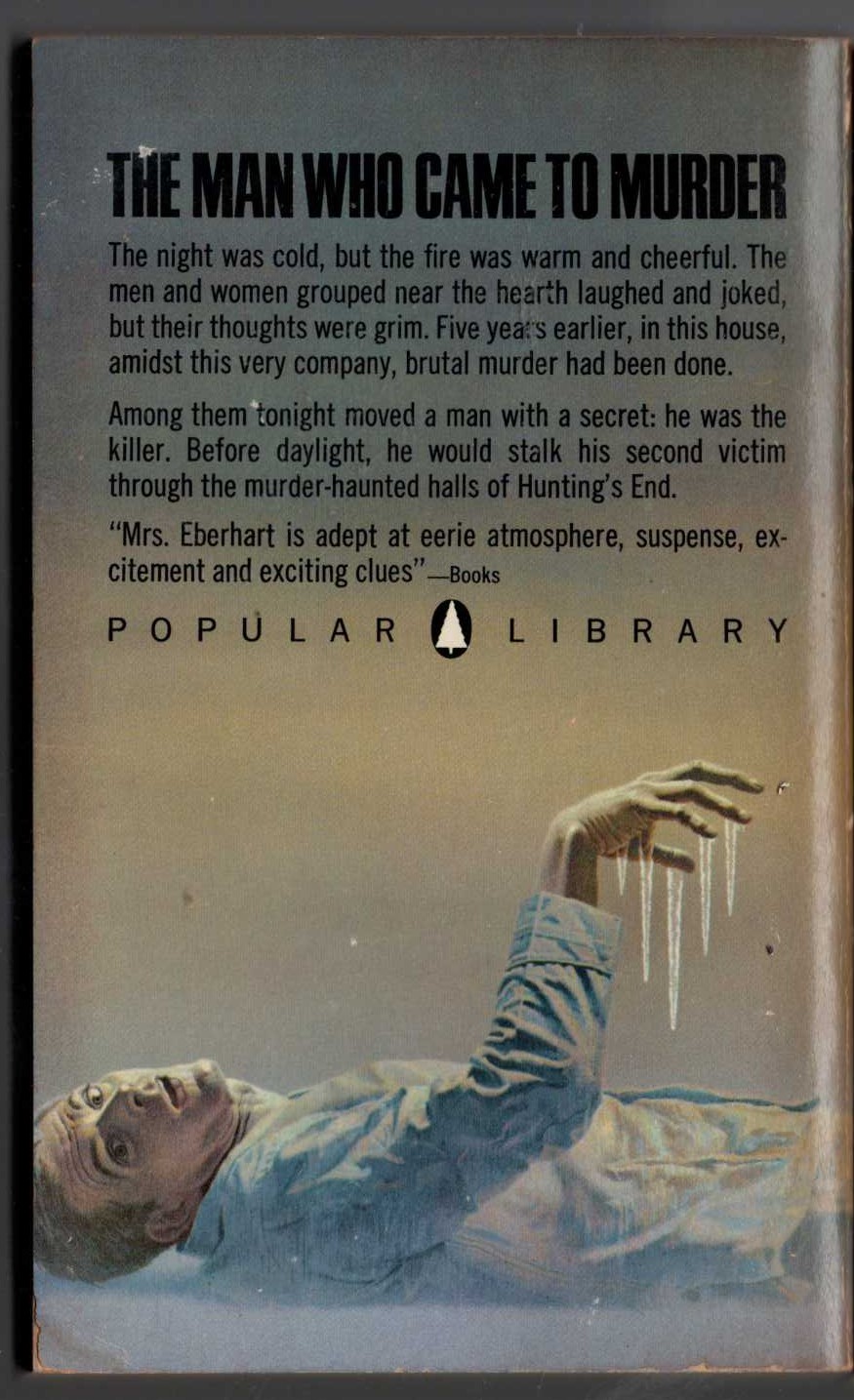 Mignon G. Eberhart  THE MYSTERY OF HUNTING'S END magnified rear book cover image