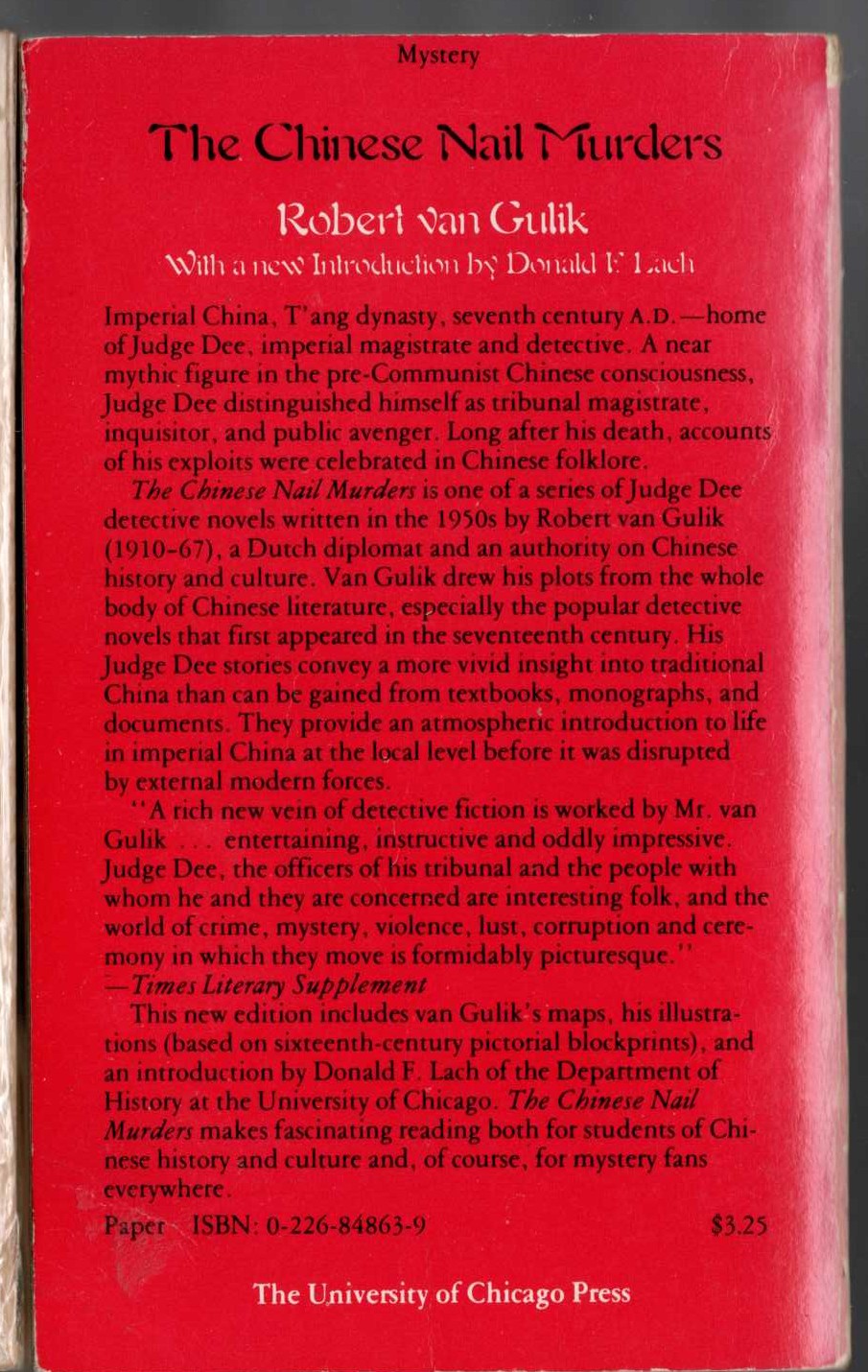 Robert van Gulik  THE CHINESE NAIL MURDERS magnified rear book cover image