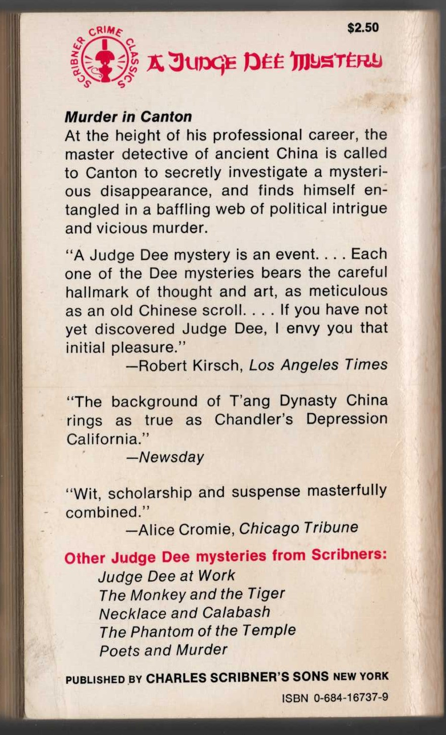 Robert van Gulik  MURDER IN CANTON magnified rear book cover image