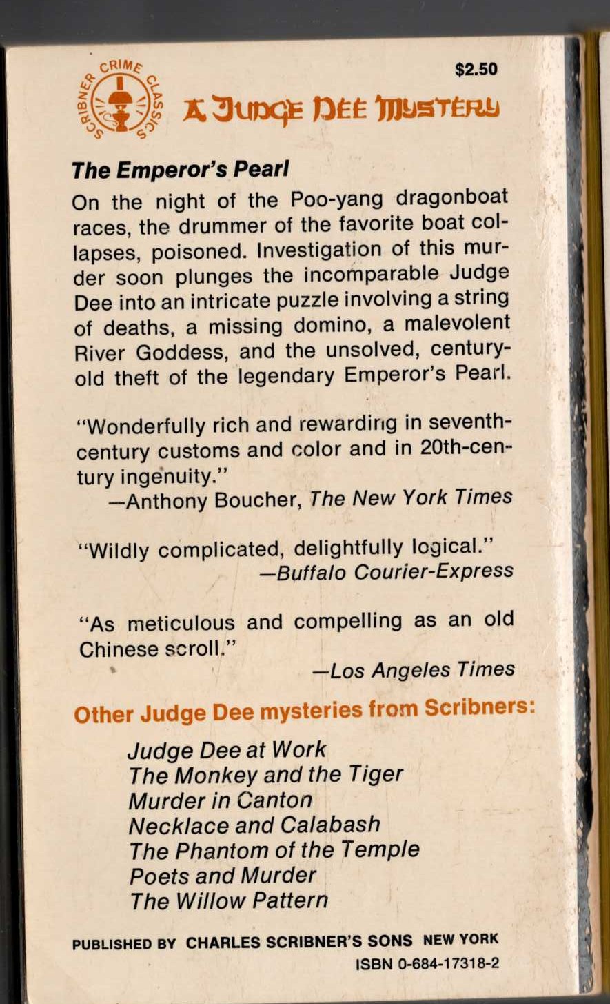 Robert van Gulik  THE EMPEROR'S PEARL magnified rear book cover image