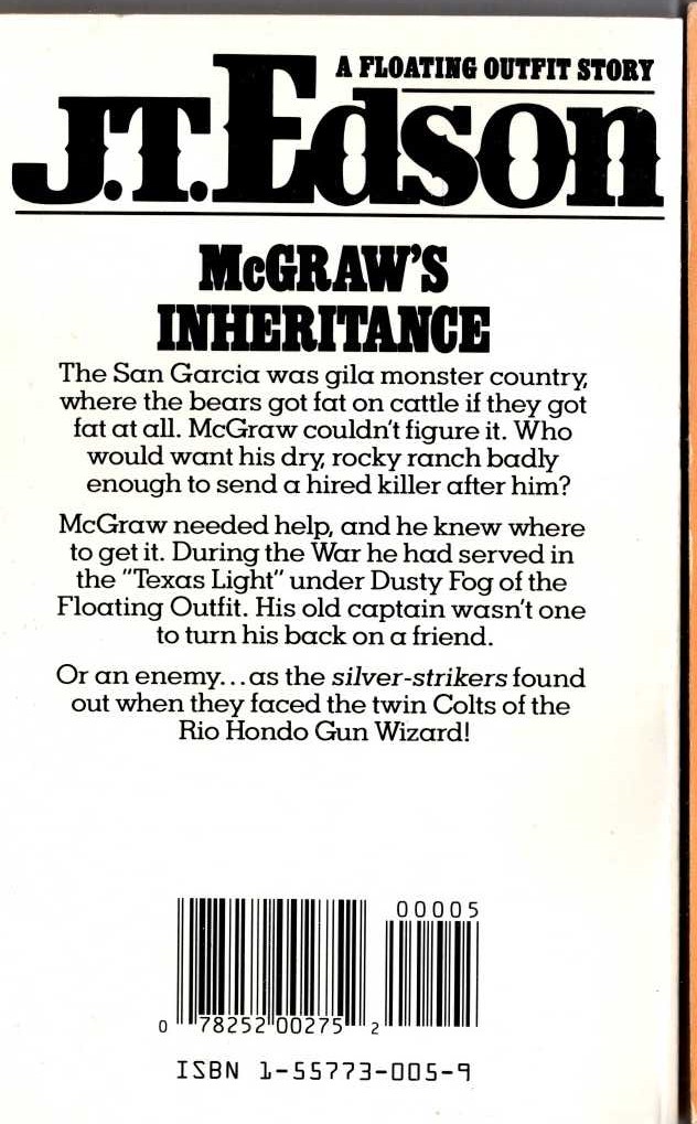 J.T. Edson  McGRAW'S INHERITANCE magnified rear book cover image