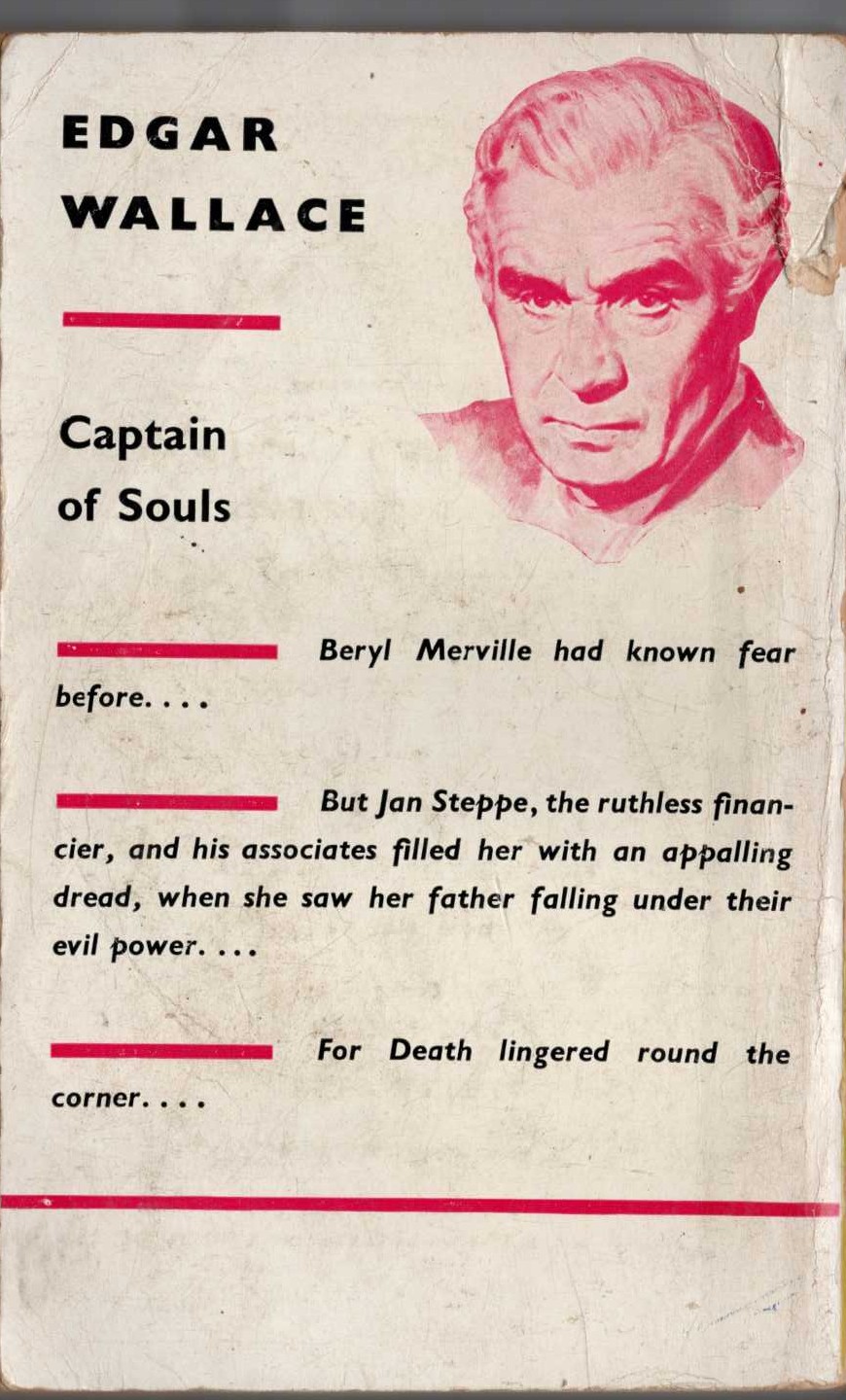 Edgar Wallace  CAPTAIN OF SOULS magnified rear book cover image