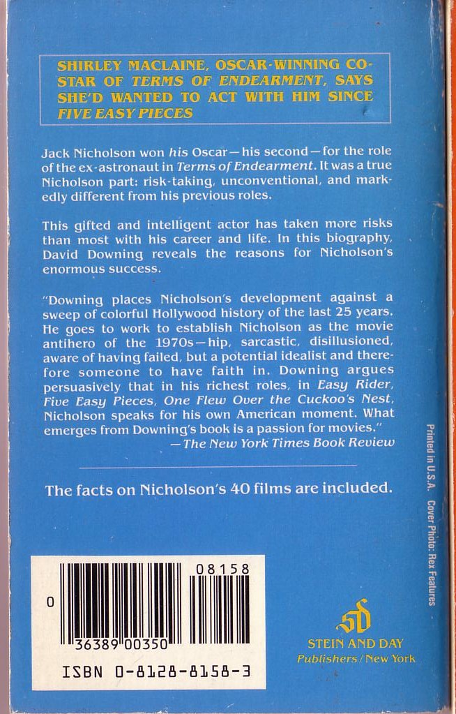 David Downing  JACK NICHOLSON magnified rear book cover image