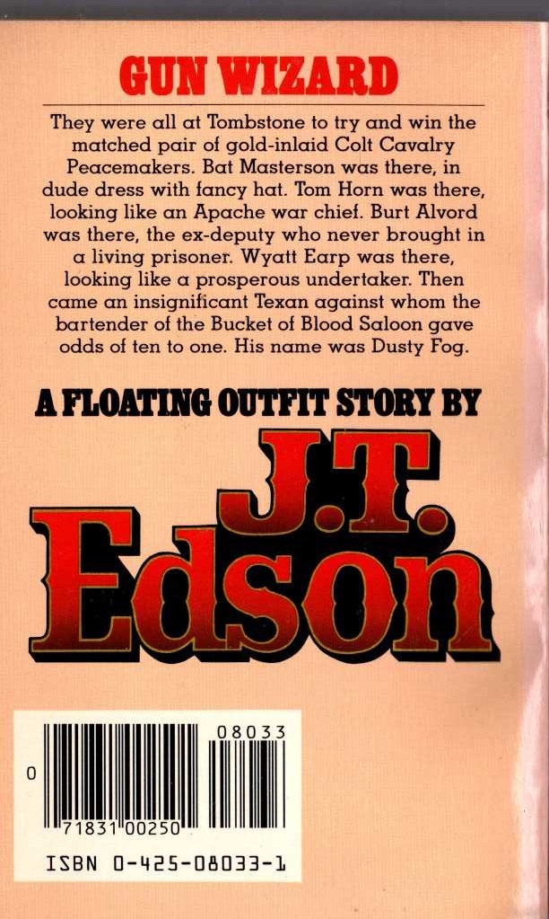 J.T. Edson  GUN WIZARD magnified rear book cover image