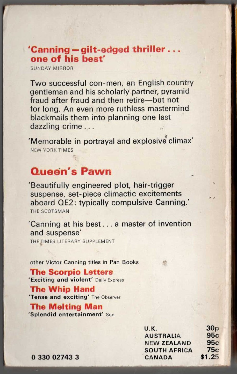 Victor Canning  QUEEN'S PAWN magnified rear book cover image