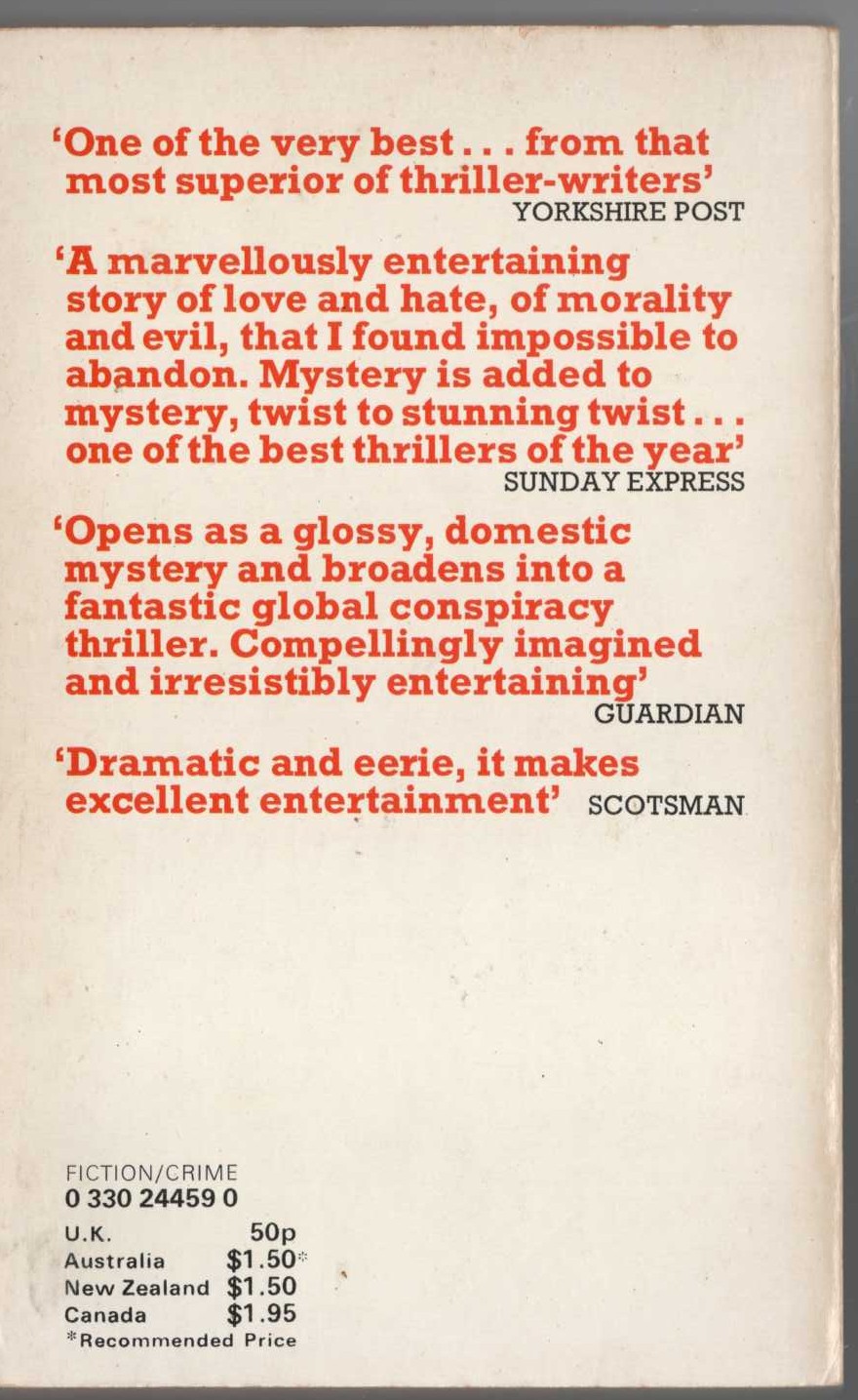 Victor Canning  THE FINGER OF SATURN magnified rear book cover image