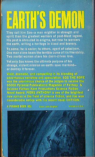 Piers Anthony  SOS THE ROPE magnified rear book cover image