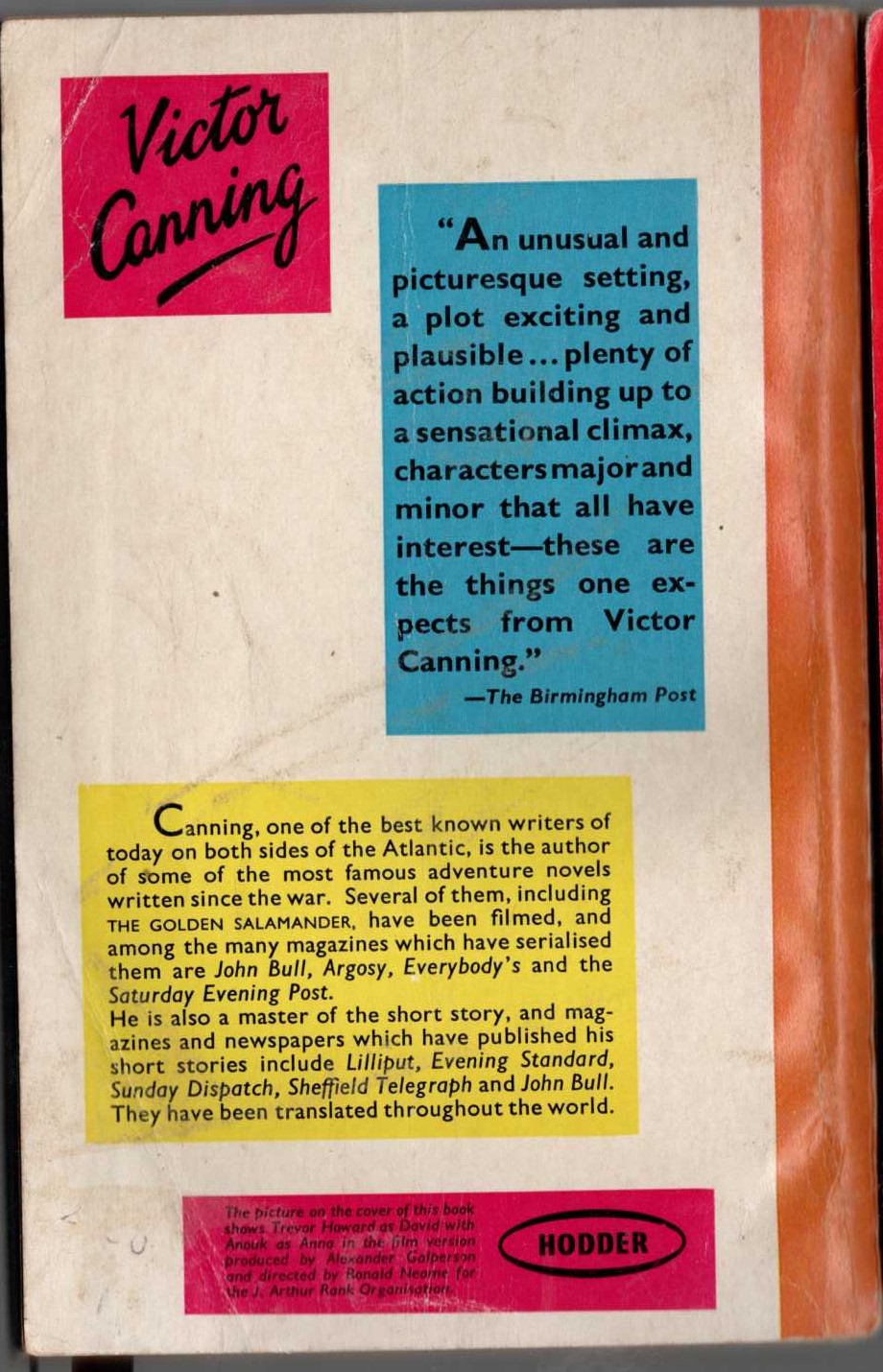 Victor Canning  THE GOLDEN SALAMANDER magnified rear book cover image