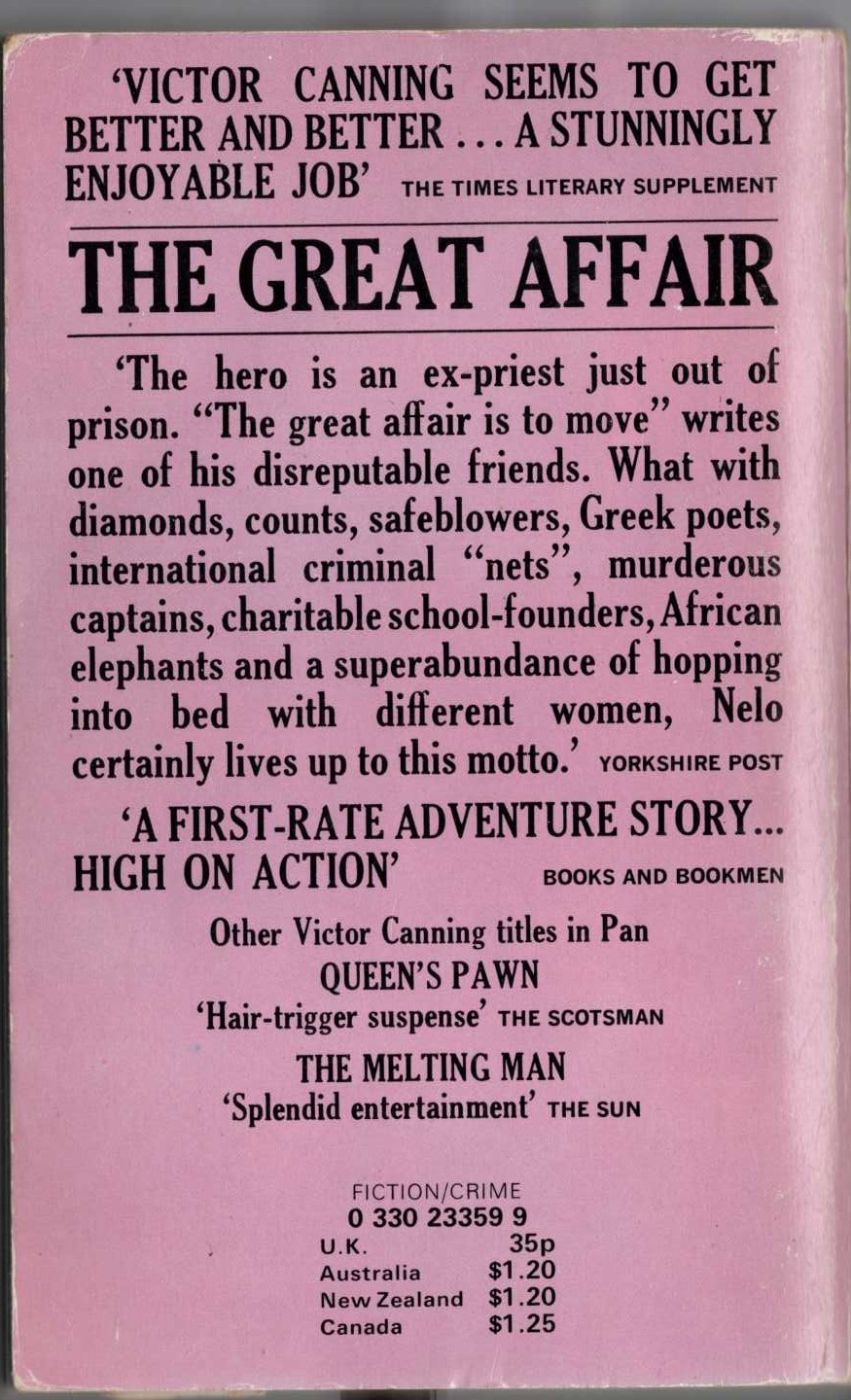 Victor Canning  THE GREAT AFFAIR magnified rear book cover image