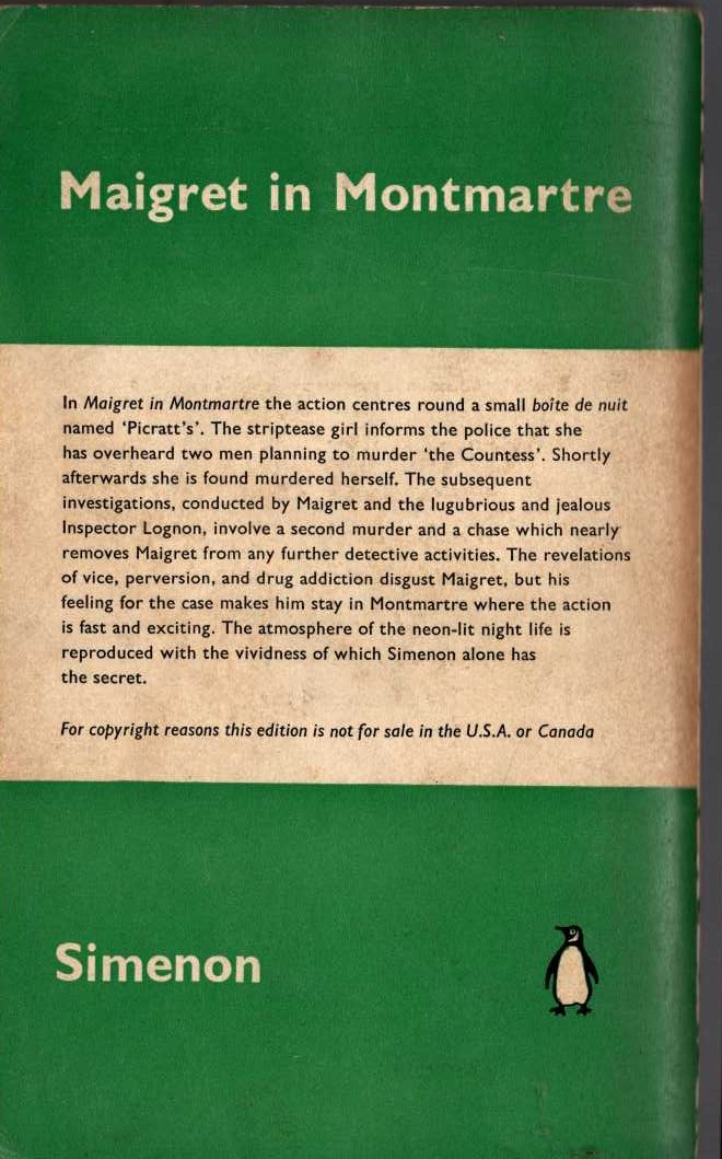 Georges Simenon  MAIGRET IN MONTMARTRE magnified rear book cover image