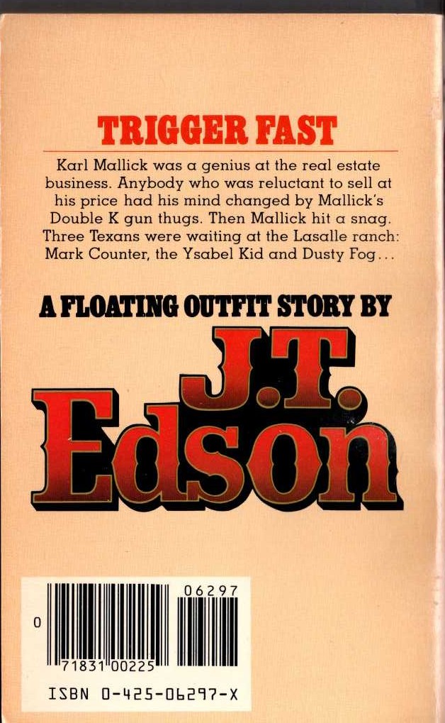 J.T. Edson  TRIGGER FAST magnified rear book cover image