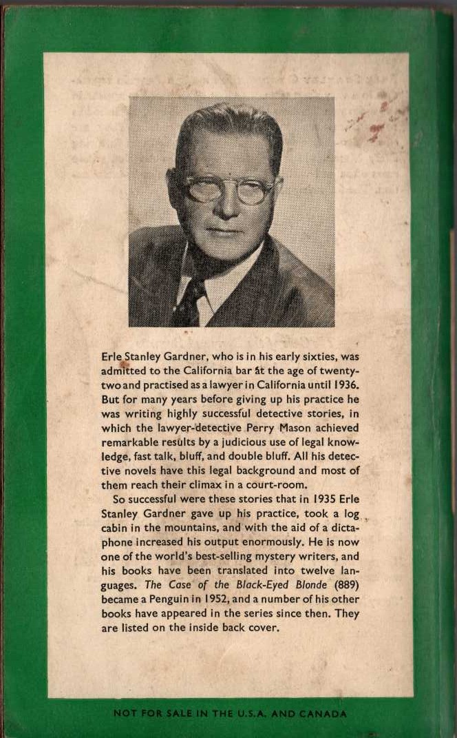 Erle Stanley Gardner  THE CASE OF THE SLEEPWALKER'S NIECE magnified rear book cover image