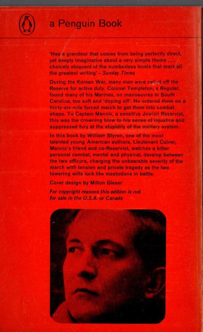 William Styron  THE LONG MARCH magnified rear book cover image