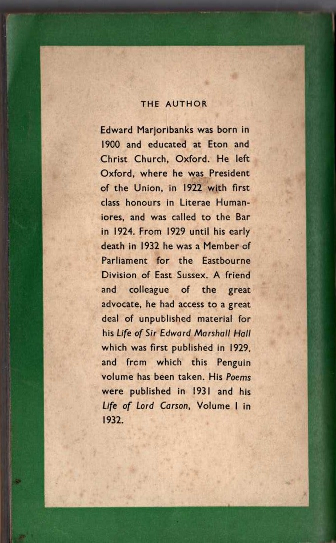 Edward Marjoribanks  FAMOUS TRIALS OF MARSHALL HALL magnified rear book cover image