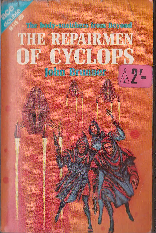 John Brunner  THE REPAIRMEN OF CYCLOPS / ENIGMA FROM TANTALUS magnified rear book cover image