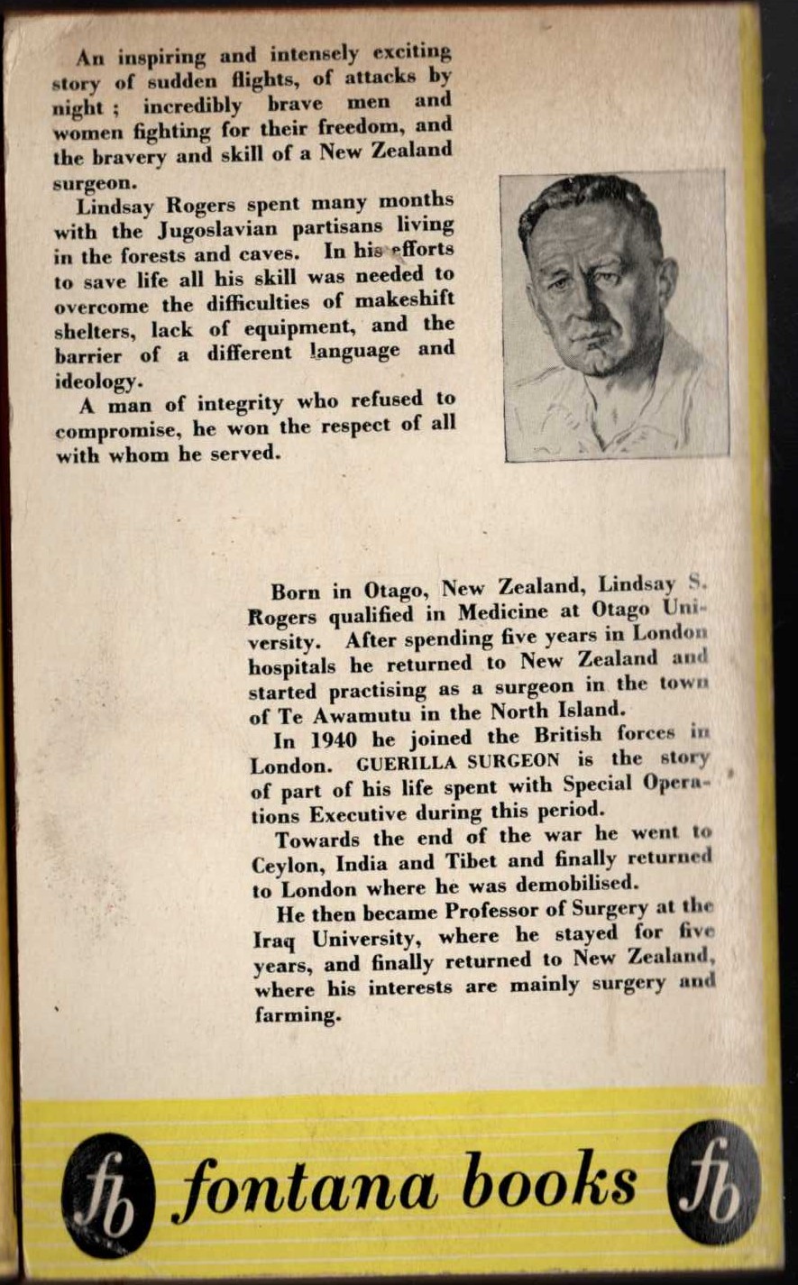 Lindsay Rogers  GUERILLA SURGEON magnified rear book cover image