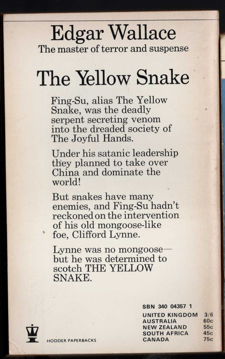Edgar Wallace  THE YELLOW SNAKE magnified rear book cover image