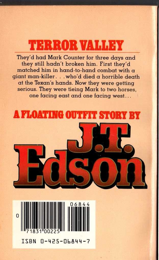 J.T. Edson  TERROR VALLEY magnified rear book cover image