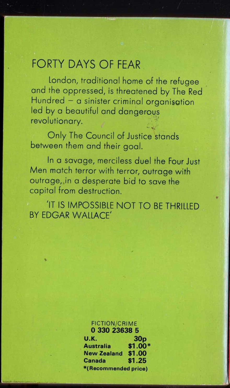 Edgar Wallace  THE COUNCIL OF JUSTICE magnified rear book cover image