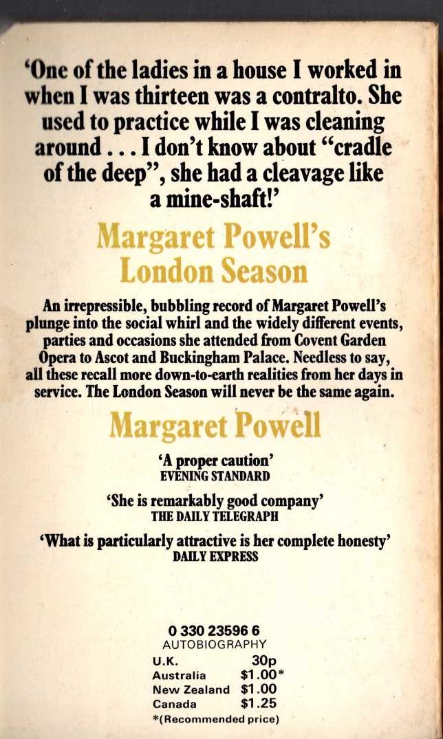 Margaret Powell  LONDON SEASON magnified rear book cover image