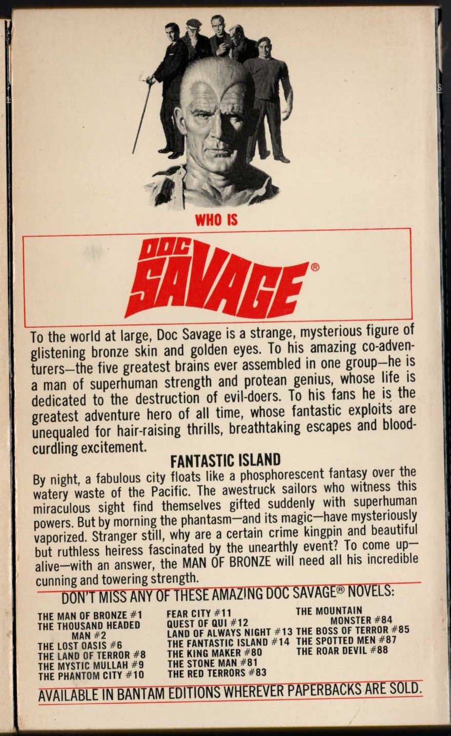 Kenneth Robeson  DOC SAVAGE: THE MAGIC ISLAND magnified rear book cover image