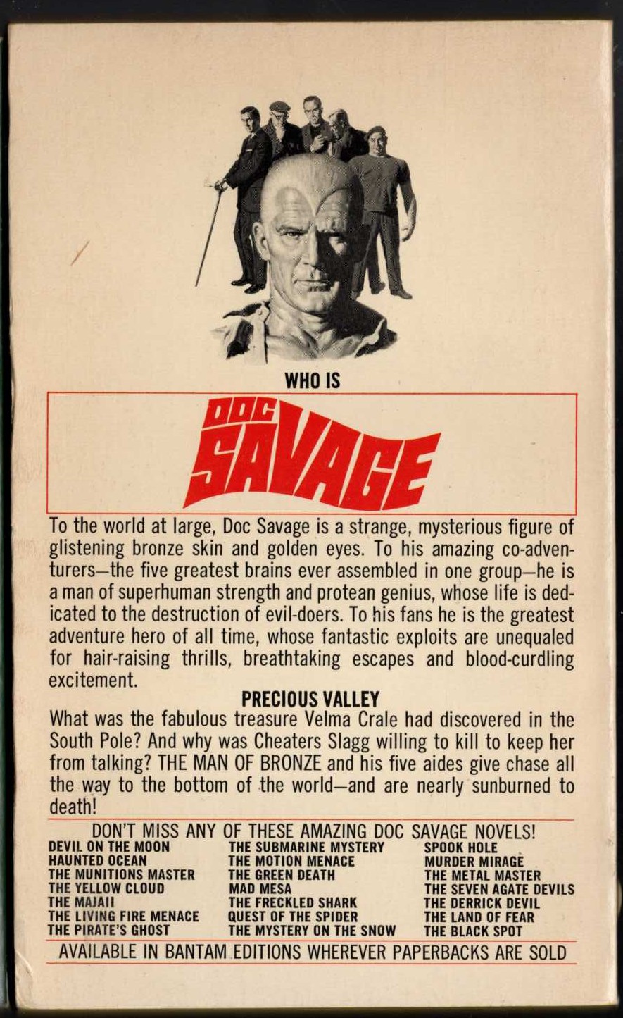 Kenneth Robeson  DOC SAVAGE: THE SOUTH POLE TERROR magnified rear book cover image