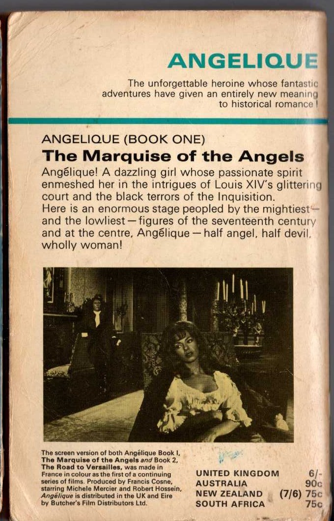 Sergeanne Golon  ANGELIQUE BOOK ONE: THE MARQUISE OF THE ANGELS magnified rear book cover image