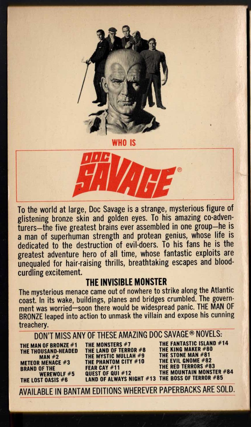 Kenneth Robeson  DOC SAVAGE: THE ANGRY GHOST magnified rear book cover image